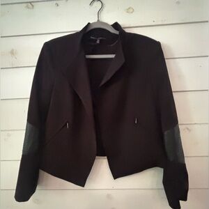 WHBM Black ribbed faux leather elbow patch moto military jacket LIKE NEW! Sz 14